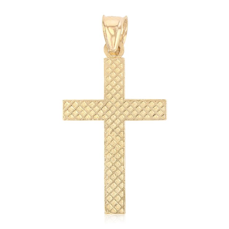 14K Gold Cross Pendant with 1.5mm Flat Open Wheat Chain