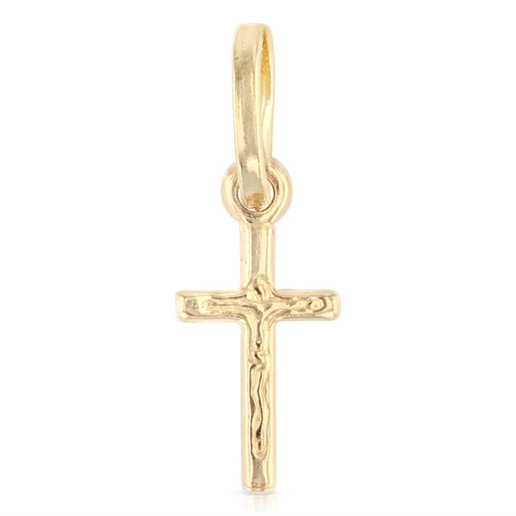 14K Gold Crucifix Cross Pendant with 1.6mm Figaro 3+1 Chain