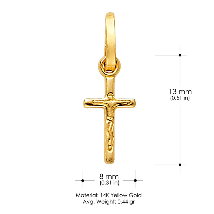 14K Gold Crucifix Cross Pendant with 1.6mm Figaro 3+1 Chain