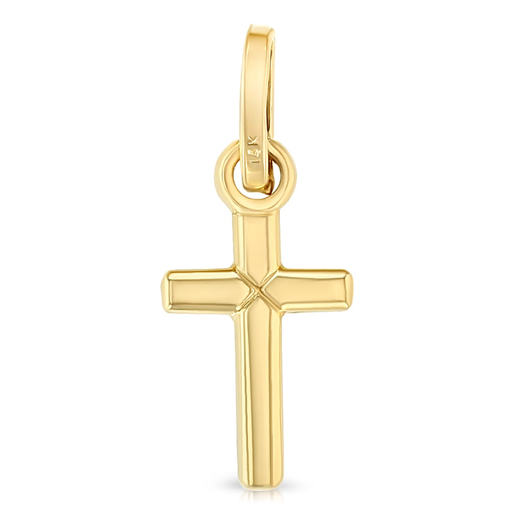 14K Gold Plain Cross Pendant with 0.9mm Singapore Chain