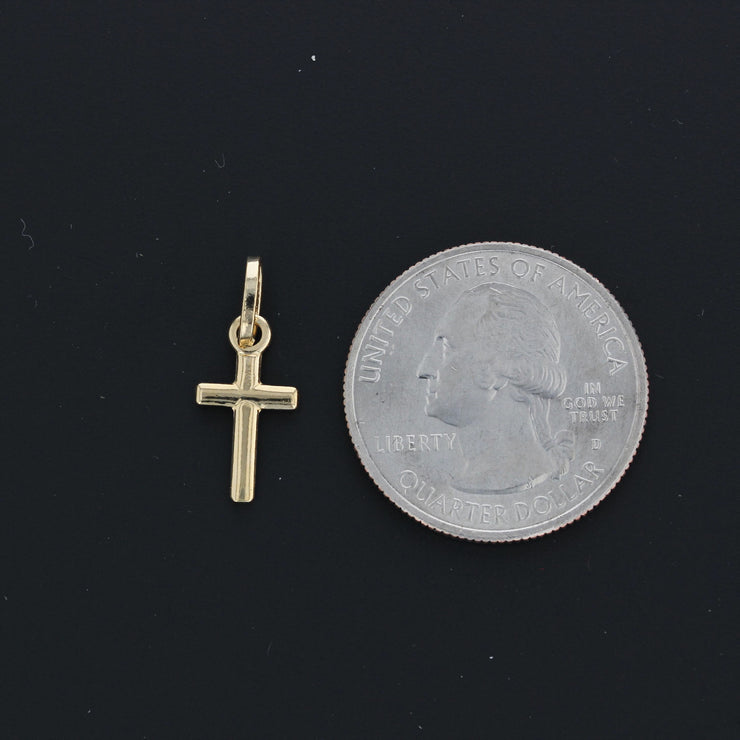 14K Gold Plain Cross Religious Charm Pendant with 0.8mm Box Chain Necklace