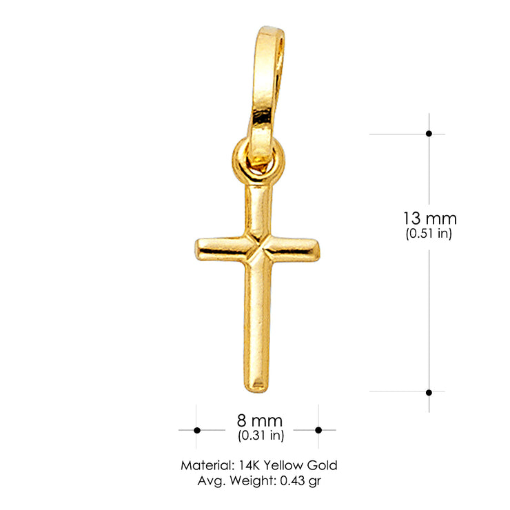 14K Gold Plain Cross Religious Charm Pendant with 0.8mm Box Chain Necklace