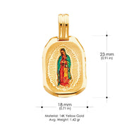 14K Gold Guadalupe Enamel Pendant with 1.2mm Flat Open Wheat Chain