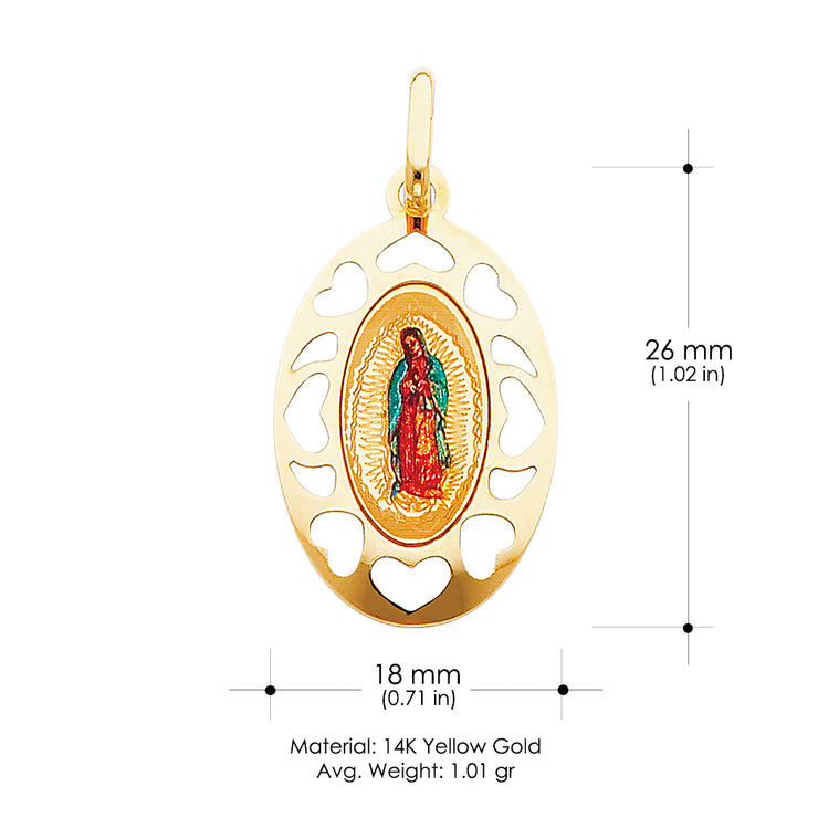 14K Gold Guadalupe Enamel Religious Charm Pendant with 1.2mm Box Chain Necklace