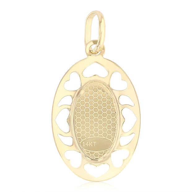 14K Gold Guadalupe Enamel Pendant with 2mm Figaro 3+1 Chain