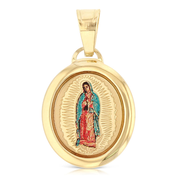 14K Gold Guadalupe Enamel Pendant with 0.9mm Singapore Chain