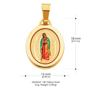 14K Gold Guadalupe Enamel Pendant with 0.9mm Singapore Chain