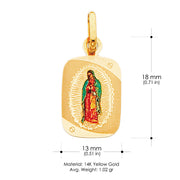 14K Gold Guadalupe Enamel Pendant with 0.9mm Singapore Chain