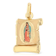 14K Gold Guadalupe Enamel Pendant with 0.9mm Singapore Chain