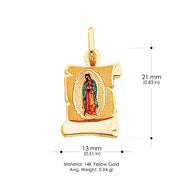 14K Gold Guadalupe Enamel Pendant with 2mm Figaro 3+1 Chain