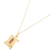 14K Gold Guadalupe Enamel Pendant with 0.9mm Singapore Chain