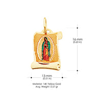 14K Gold Guadalupe Enamel Pendant with 2mm Figaro 3+1 Chain