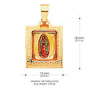 14K Gold Guadalupe Enamel Pendant with 2mm Figaro 3+1 Chain