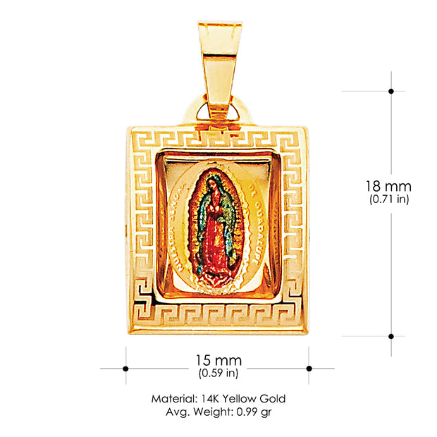 14K Gold Guadalupe Enamel Religious Charm Pendant with 0.8mm Box Chain Necklace