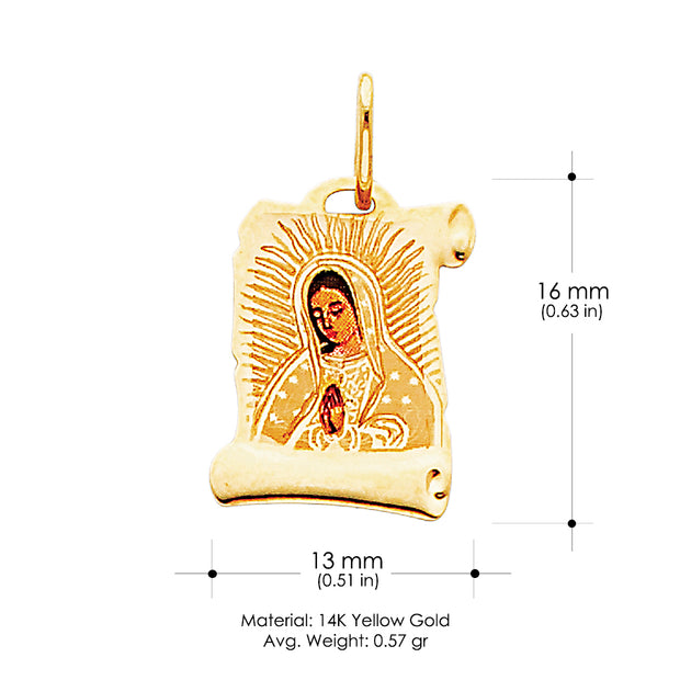 14K Gold Guadalupe Enamel Pendant with 0.9mm Singapore Chain