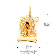 14K Gold Guadalupe Enamel Pendant with 2mm Figaro 3+1 Chain