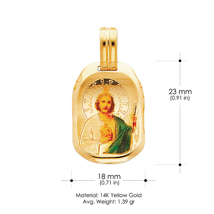 14K Gold St. Jude Enamel Religious Charm Pendant with 1.2mm Box Chain Necklace