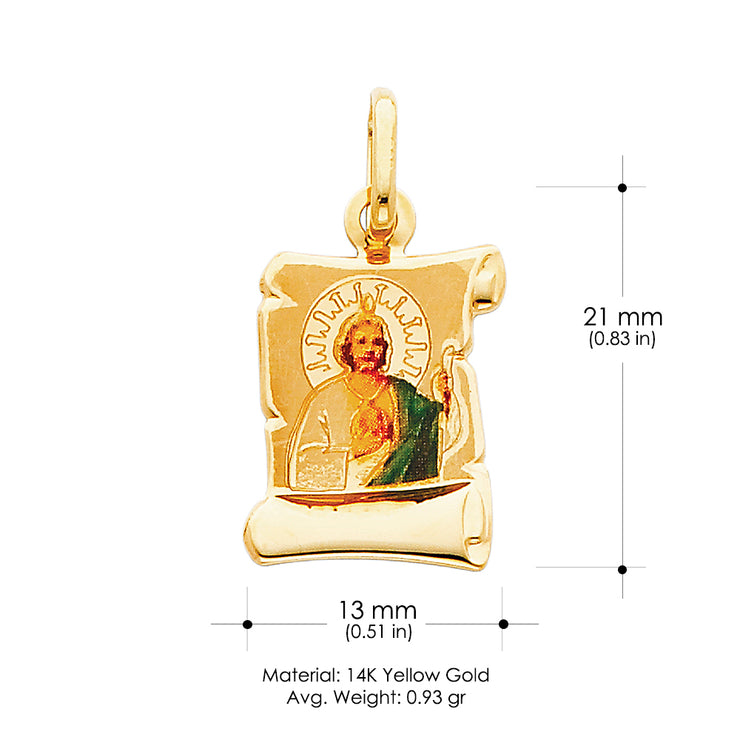 14K Gold St. Jude Enamel Pendant with 0.9mm Singapore Chain