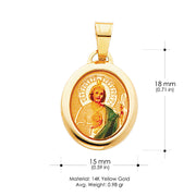 14K Gold St. Jude Enamel Pendant with 2mm Figaro 3+1 Chain