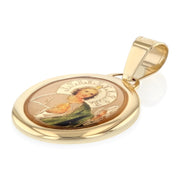 14K Gold St. Jude Enamel Pendant with 1.2mm Flat Open Wheat Chain