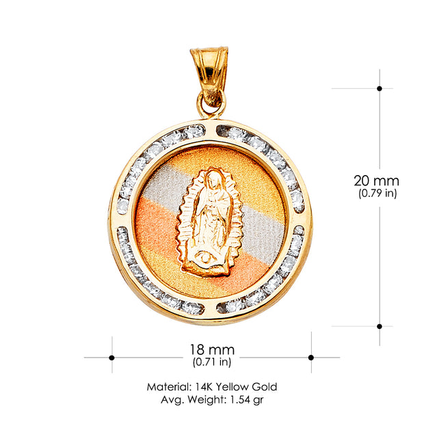 14K Gold Guadalupe CZ Pendant with 2mm Figaro 3+1 Chain