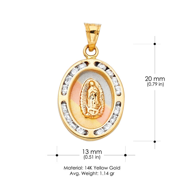 14K Gold Guadalupe CZ Religious Charm Pendant with 0.8mm Box Chain Necklace