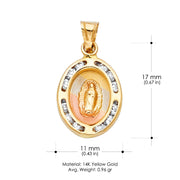 14K Gold Guadalupe CZ Religious Charm Pendant with 0.8mm Box Chain Necklace