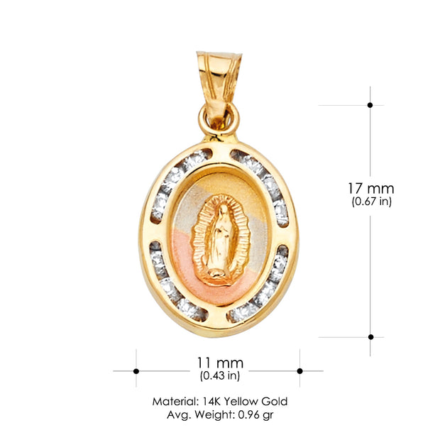 14K Gold Guadalupe CZ Pendant with 2mm Figaro 3+1 Chain