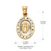 14K Gold Guadalupe CZ Pendant with 2mm Figaro 3+1 Chain