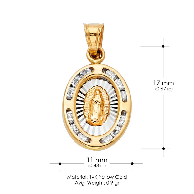 14K Gold Guadalupe CZ Pendant with 2mm Figaro 3+1 Chain