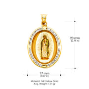 14K Gold Guadalupe CZ Pendant with 1.5mm Flat Open Wheat Chain