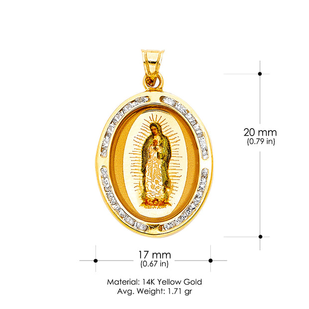 14K Gold Guadalupe CZ Pendant with 1.2mm Singapore Chain