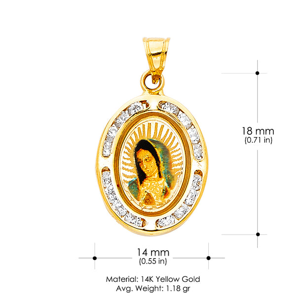 14K Gold Guadalupe CZ Religious Charm Pendant with 0.8mm Box Chain Necklace