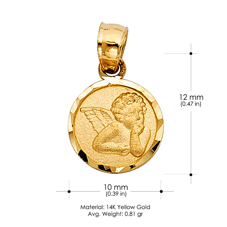 14K Gold Angel Pendant with 1.6mm Figaro 3+1 Chain