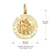 14K Gold St. Christopher Protect Us Pendant with 1.7mm Flat Open Wheat Chain