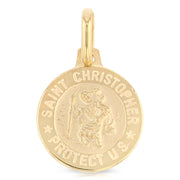 14K Gold St. Christopher Protect Us Pendant with 0.9mm Singapore Chain