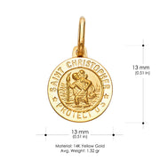 14K Gold St. Christopher Protect Us Pendant with 0.9mm Singapore Chain