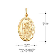 14K Gold St. Christopher Protect Us Pendant with 1.7mm Flat Open Wheat Chain