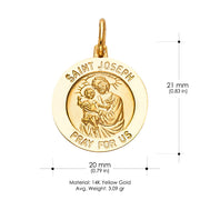 14K Gold St. Joseph Pray For Us Pendant with 1.2mm Singapore Chain