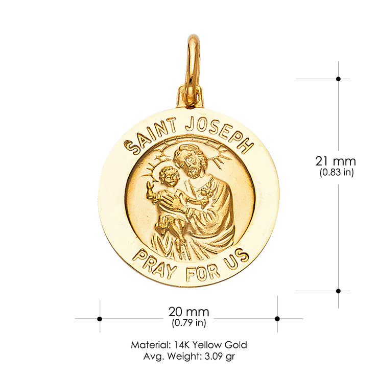 14K Gold St. Joseph Pray For Us Pendant with 2.3mm Figaro 3+1 Chain