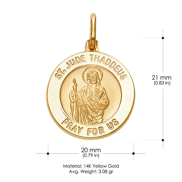 14K Gold St. Jude Thaddeus Pray For Us Pendant with 1.5mm Flat Open Wheat Chain