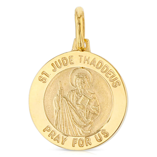 14K Gold St. Jude Thaddeus Pray For Us Pendant with 1.2mm Flat Open Wheat Chain