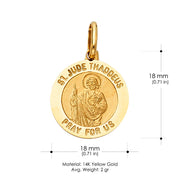 14K Gold St. Jude Thaddeus Pray For Us Pendant with 1.2mm Flat Open Wheat Chain