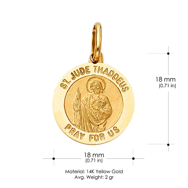 14K Gold St. Jude Thaddeus Pray For Us Pendant with 1.2mm Flat Open Wheat Chain