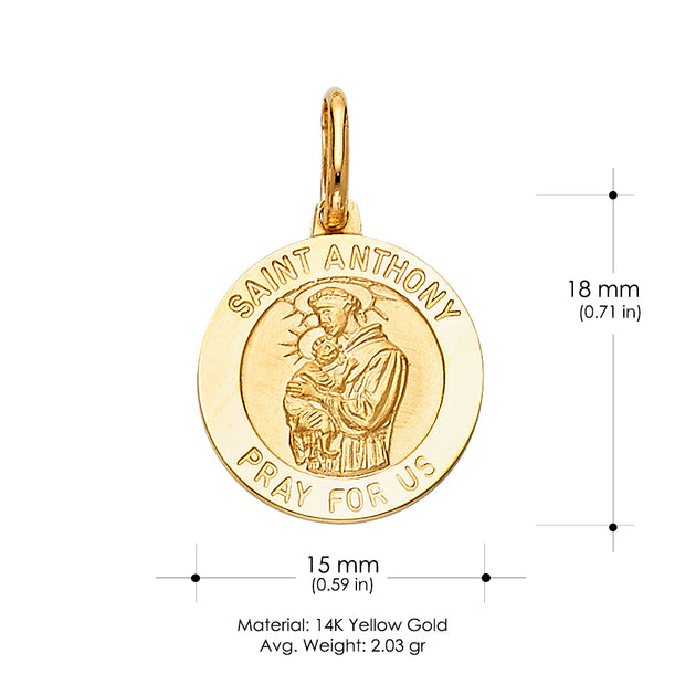 14K Gold St. Anthony Pray For Us Pendant with 1.2mm Flat Open Wheat Chain