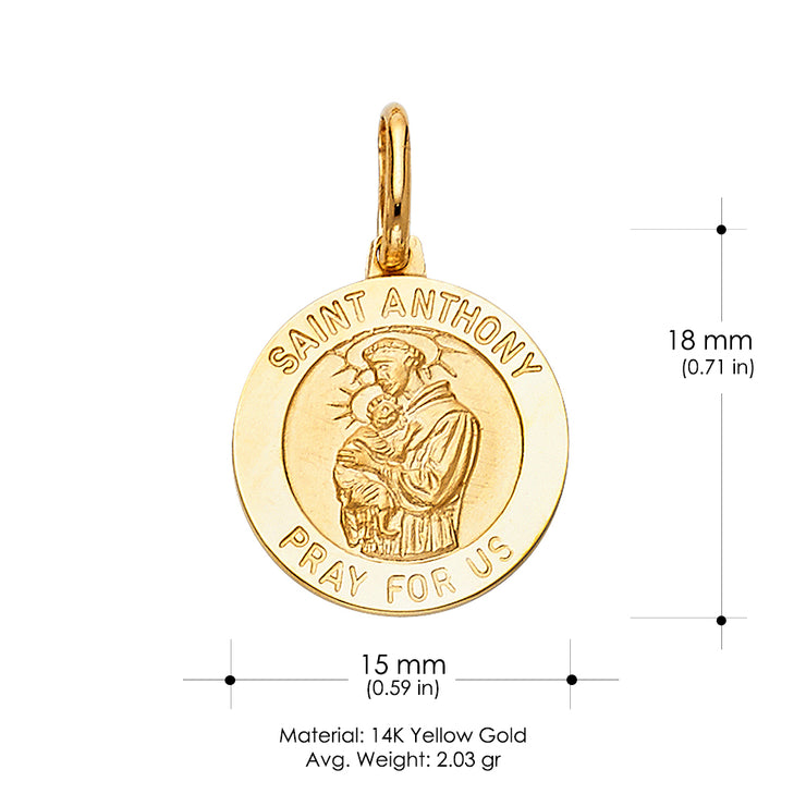 14K Gold St. Anthony Pray For Us Pendant with 2mm Figaro 3+1 Chain