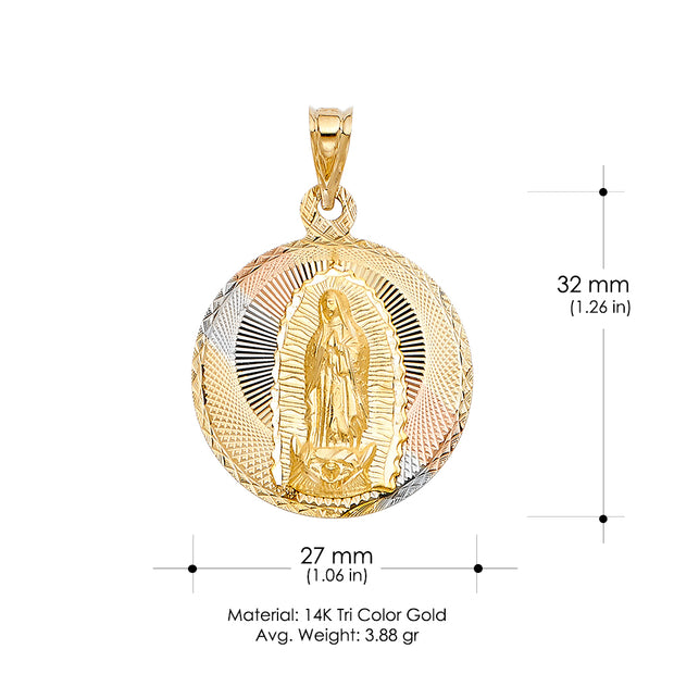 14K Gold Guadalupe Stamp Pendant with 3.1mm Figaro 3+1 Chain