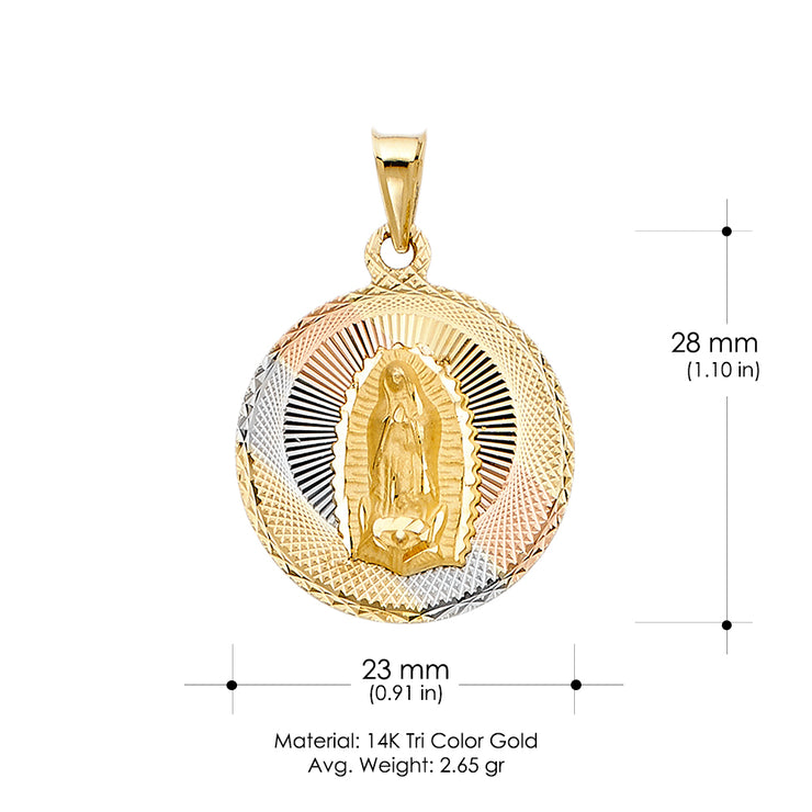 14K Gold Guadalupe Stamp Pendant with 3.4mm Hollow Cuban Chain