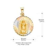 14K Gold Guadalupe Stamp Pendant with 2.3mm Figaro 3+1 Chain