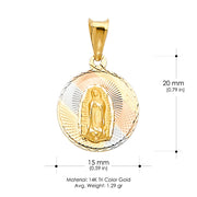 14K Gold Guadalupe Stamp Pendant with 2mm Figaro 3+1 Chain